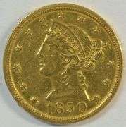 Ultra scarce 1850 No Motto $5 Liberty Gold Piece. Needle sharp