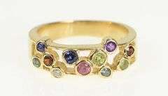 14K Yellow Gold Sapphire Topaz Diamond Rainbow Gemstone Ring