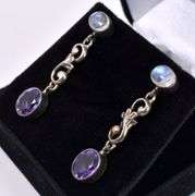 Moonstone And Amethyst Earrings In Sterling Silver