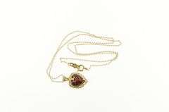 14K Yellow Gold Heart Garnet Love Valentine Romantic Chain Necklace