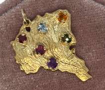 18K GOLD CHARM , BRAZIL WITH COLOR CUBIC ZIRCONIA STONES