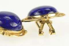 14K Yellow Gold Round Lapis Lazuli Cabochon Vintage Clip Earrings