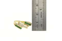 14K Yellow Gold Diamond Emerald Squared Slant Bypass Ring