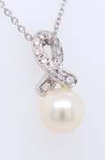 Charming 14kt WG White Pearl & Diamond Pendant