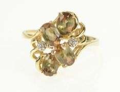14K Yellow Gold Color Change Garnet Diamond Cluster Accent Ring
