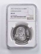 MS69 2002 Mongolia 1000 Tugrik Silver Chinggis Khan NGC