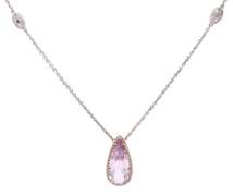 Rose De France Amethyst and 0.36ctw Diamond Frame Pendant Necklace in 14K