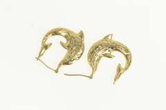 14K Yellow Gold Diamond Cut Dolphin Puffy Statement Hoop Earrings