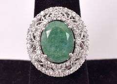 Enchanting 4.57CTS Emerald & White Topaz Ring in Sterling Silver