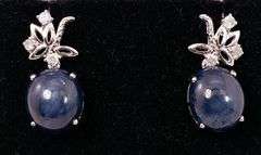 Spakling 15.38CTW Cabochon-Cut Star Sapphire & 0.27CTW Diamond Earrings in Sterling Silver