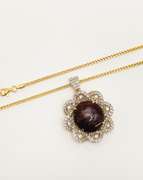 Ravishing 46.00CTS Cabochon-Cut Star Ruby & 3.94CTW White Sapphire Pendant Necklace in Gold Plated Sterling Sliver