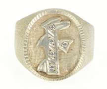 Sterling Silver Oval Ornate F Monogram CZ Initial Signet Ring