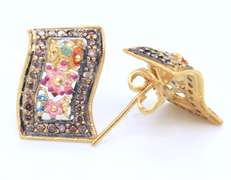 Incredible 21kt Set of Flower Enamel Necklace and Ring and Earrings