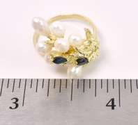Unique Pearl and Blue Sapphire Ring In 14K Yellow Gold