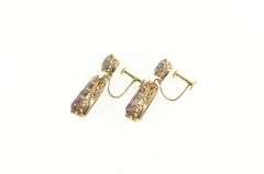 14K Yellow Gold Victorian Amethyst Tear Dangle Screw Back Earrings