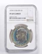 PF69 CAM 1974-S Eisenhower Silver Dollar NGC RAINBOW TONED