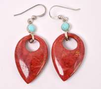 Red Jasper And Blue Turquoise Dangle Earrings In Sterling Silver