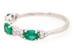 New 0.65ctw Oval Emeralds and 0.20ctw Diamond Band Ring in 14K