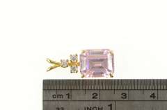 14K Yellow Gold Emerald Pink Topaz CZ Cluster Statement Pendant