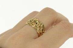 14K Yellow Gold 11.6mm Ornate Floral Blossom Pattern Wedding Ring
