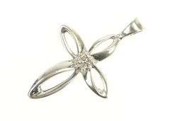10K White Gold Diamond Inset Curvy Cross Christian Faith Pendant