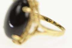 14K Yellow Gold Oval Black Onyx Cabochon Statement Vintage Ring