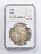 MS63 1923-S Peace Silver Dollar NGC - Great Tone