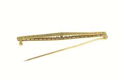 14K Yellow Gold Art Deco Pearl Seed Pearl Filigree Bar Pin/Brooch