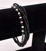 Black And Colorful Beaded Bracelet In Sterling Silver