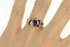 14K White Gold Modernist Oval Two Tone Geometric Sim. Iolite Ring