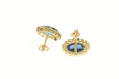 14K Yellow Gold Oval London Blue Topaz Halo Statement Stud Earrings