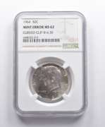 Mint Error MS62 1964 Kennedy Half Dollar Curved Clip @ 6:30 NGC