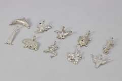 .925 Sterling Silver Frosted Finish Charm Set Lot of 10 Charms/Pendants