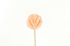14K Yellow Gold Carved Pink Coral Rose Flower Vintage Pin/Brooch