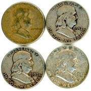 4 Different Silver Franklin Half Dollars 1952-1963-D