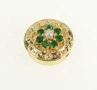 14K Yellow Gold Ornate Pearl Sim. Emerald Round Slide Charm Bracelet