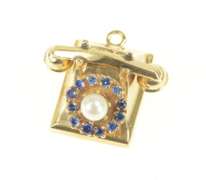 14K Yellow Gold 3D Rotary Dial Sapphire Pearl Telephone Charm/Pendant