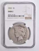 FAIR 2 1922 Peace Silver Dollar NGC Lowball Low Ball