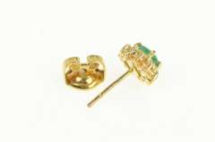 14K Yellow Gold Natural Emerald Diamond Halo Single Stud Earrings