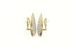 14K Yellow Gold Paisley Pave CZ Encrusted Tear French Clip Earrings