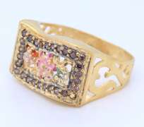 Incredible 21kt Set of Flower Enamel Necklace and Ring and Earrings