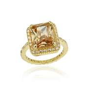 18K Gold Over Sterling Silver Champagne CZ Ring