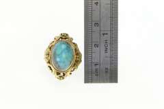 14K Yellow Gold Oval Turquoise Ornate Floral Filigree Vintage Ring
