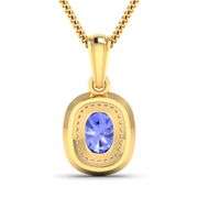 14 Kt Solid Yellow Gold Natural Violet Blue Tanzanite Diamond Pendant