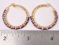 Vermeil Purple Amethyst Hoop Earrings In Sterling Silver