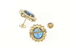14K Yellow Gold Oval London Blue Topaz Halo Statement Stud Earrings