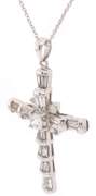 New 2.25ctw Baguette and Round Diamond Cross Pendant Necklace in 18K