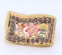 Incredible 21kt Set of Flower Enamel Necklace and Ring and Earrings