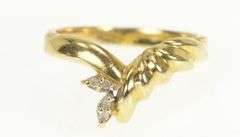 14K Yellow Gold Retro Diamond Scalloped Bypass Wedding Band Ring