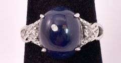 Majestic 8.12CTS Blue Cabochon-Cut Star Sapphire & 0.09CTW Diamond Ring in Sterling Silver